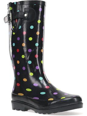Women's Dot City Black Waterproof Rain Boot Outdoor Rubber Cute Garden Shoes